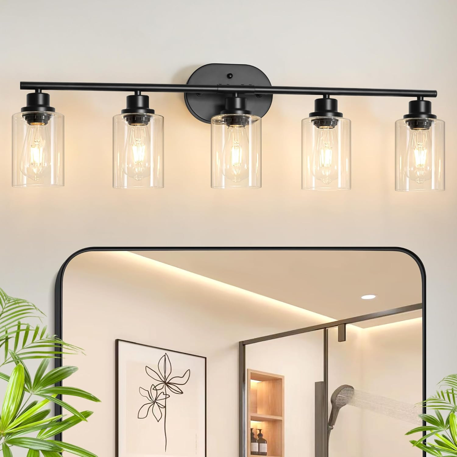 5 Light Bathroom Light Fixtures,33.5 Inch Vanity Lights for Bathroom, Lacquered
