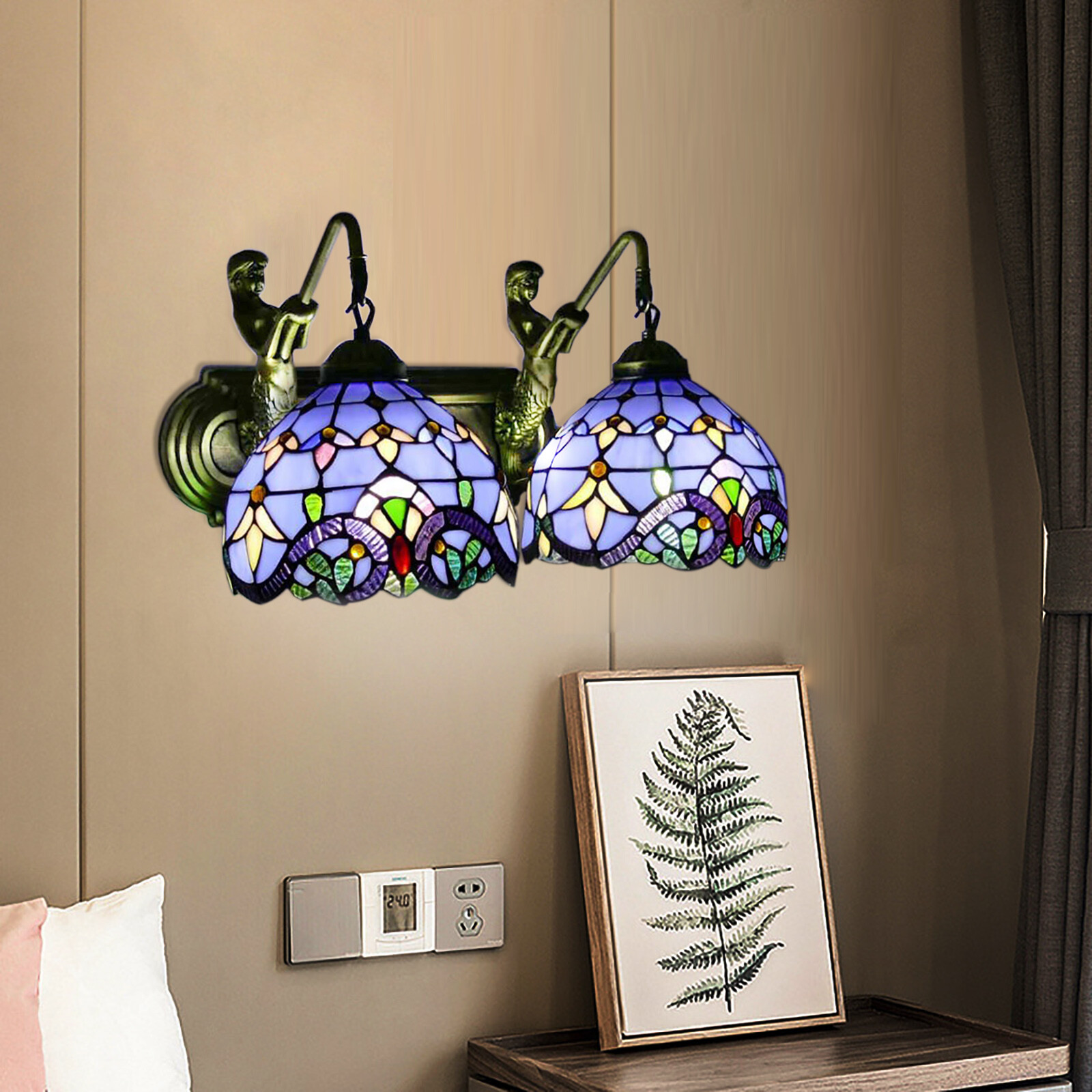 Blue Wall Lighting Fixture, Double Head Wall Lamp 110-220V 15.35*9.84in