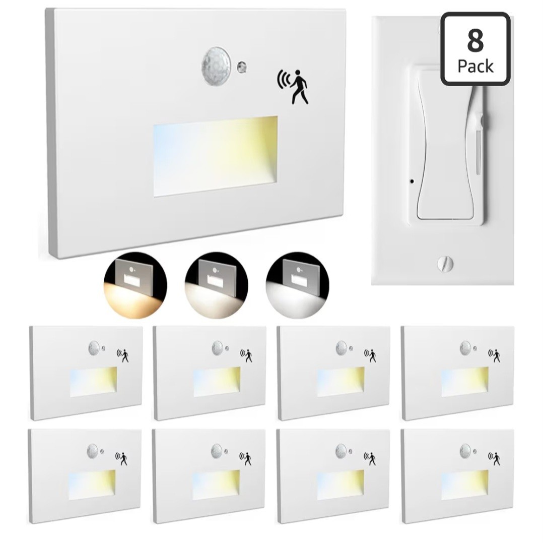 8 Pack Motion Sensor LED Step Lights, 3CCT 120V Hardwired Indoor Outdoor Stai