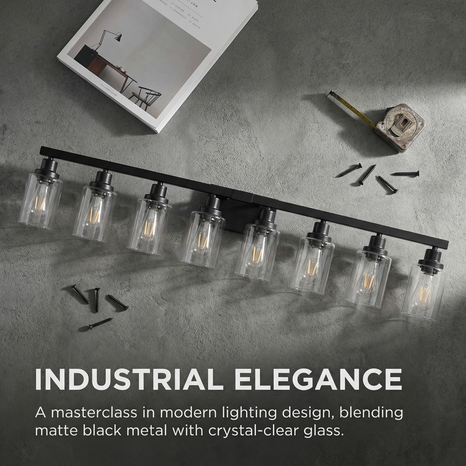 51 inch Modern Black Vanity Light 8-Lights Wall Sconce for Bathroom Mirror