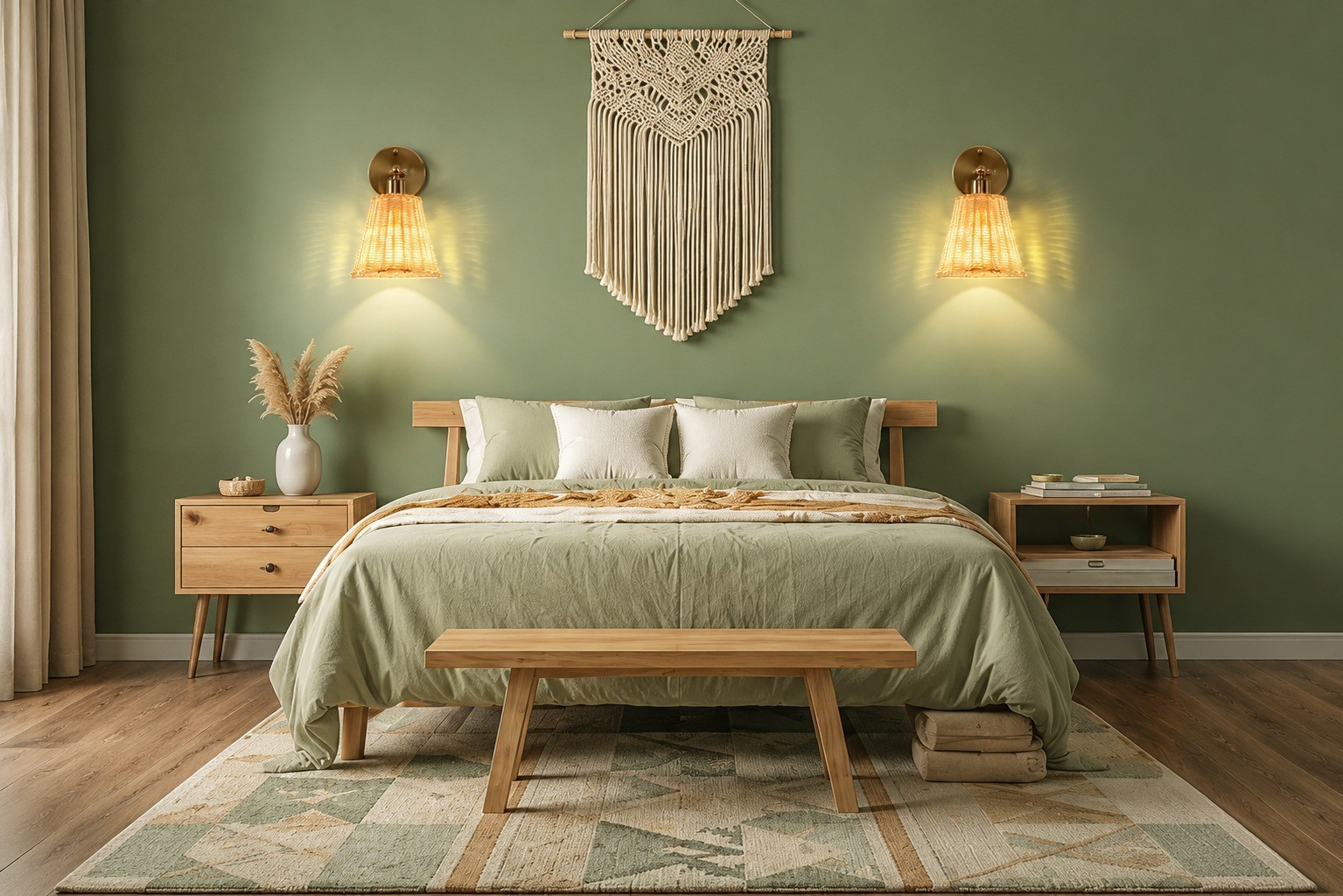 Rechargeable Rattan Wall Sconce Set of 2, Gold Boho Wall Lamps with Remote