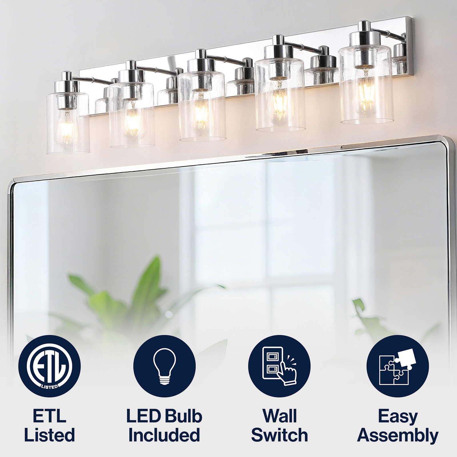 JONATHAN Y Lighting JYL7620 Irving 5 Light 36″W LED Vanity Light – Nickel