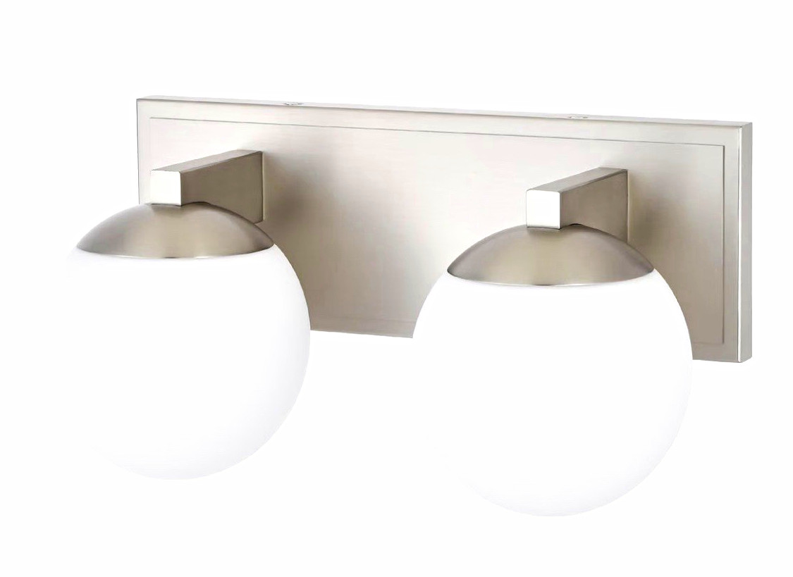 Ntsunxeko 2-Light Brushed Nickel Bathroom Vanity Wall Light, E26, Metal/Glass