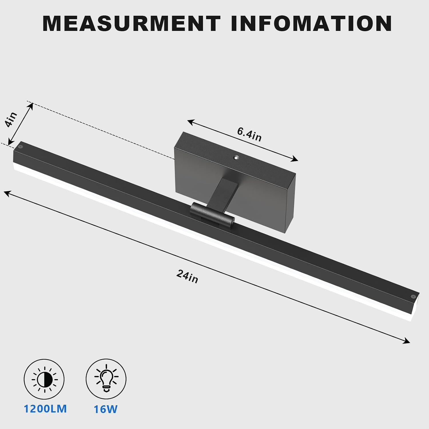 Modern Bathroom Vanity Light 24 Inch, Rotatable, 16W Dimmable Led Bathroom Light