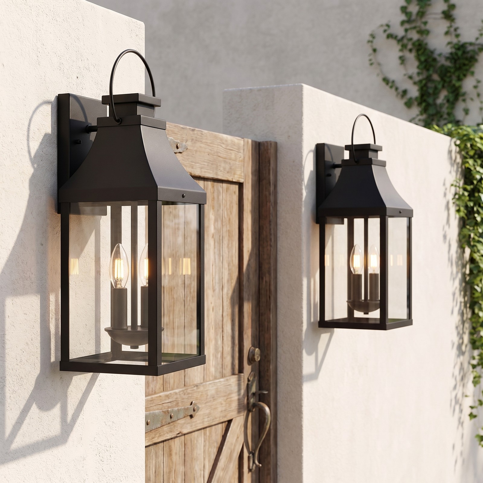 2 Pack 20″ Outdoor Wall LED Light Exterior Lantern Sconce Porch Black Fixture
