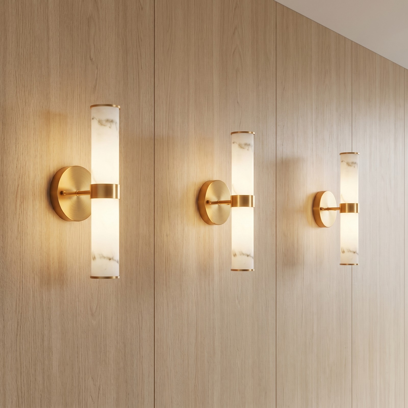 2 Pack 14 inch Gold Marble Wall Light Indoor Textured Sconce Warm White Fixture