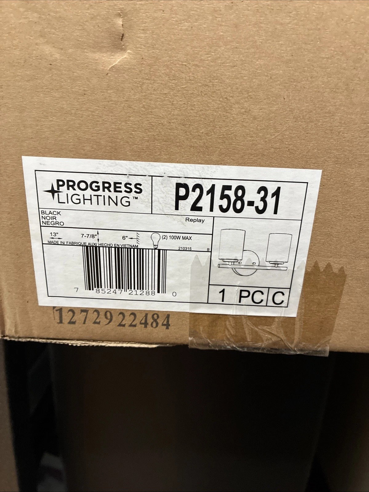 Progress Lighting Replay Collection 13 in. 2-Light Matte Black Vanity Light