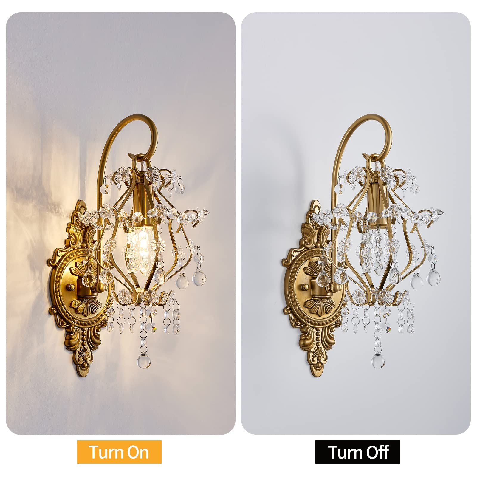 Gold Crystal Vintage Wall Sconces Set of 2 Indoor Hardwired Wall Light Fixtur…