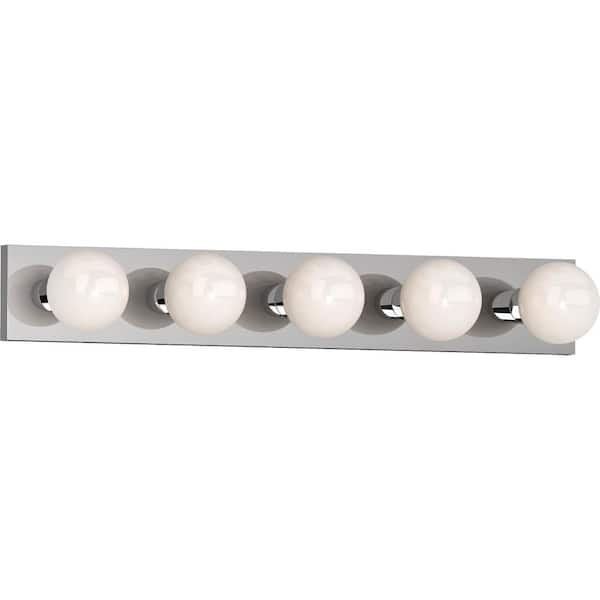 VOLUME LIGHTING 5-Light 30 in. Chrome Movie Beauty Makeup Vanity Light Bar