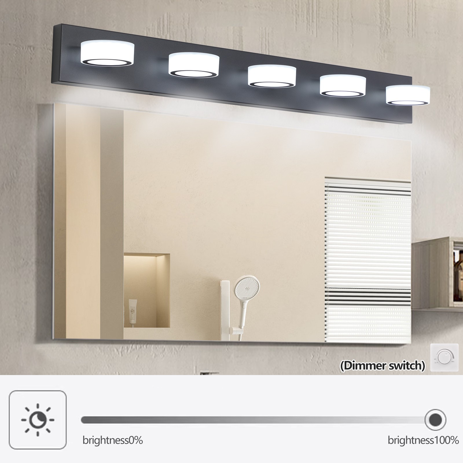 5 Lights 37″ LED Black Vanity Light Bathroom Mirror Wall Lamp Modern Fixture UL