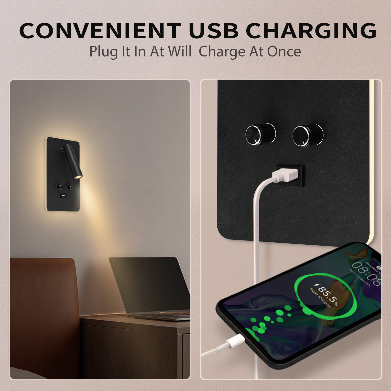 Wall Mounted Reading Light LED Dimmable Wall Lamp USB Port Wall Sconce UP DOWN