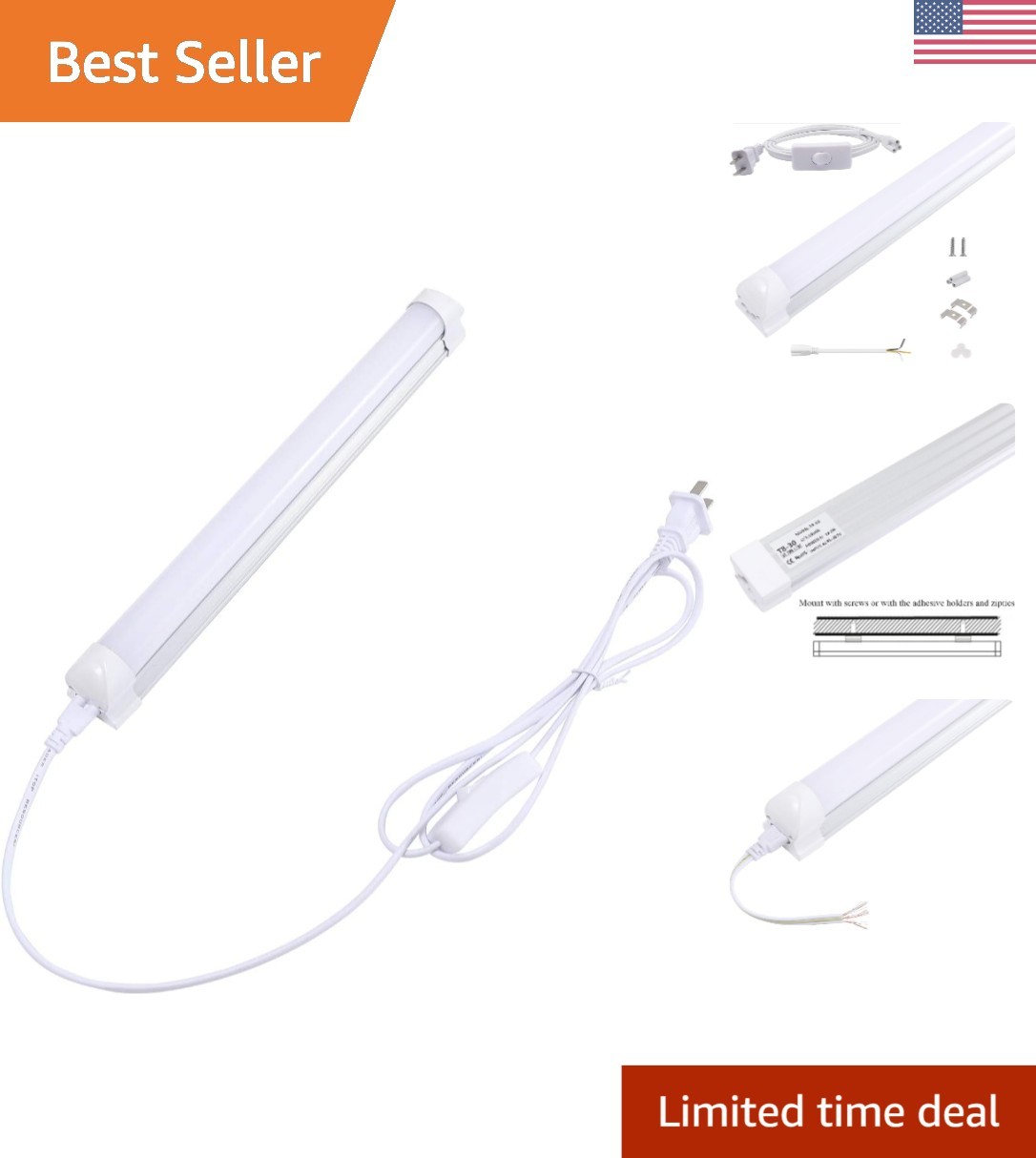12-Inch 1200LM Energy-Saving LED Under Cabinet Light – Warm White Tube Fixture