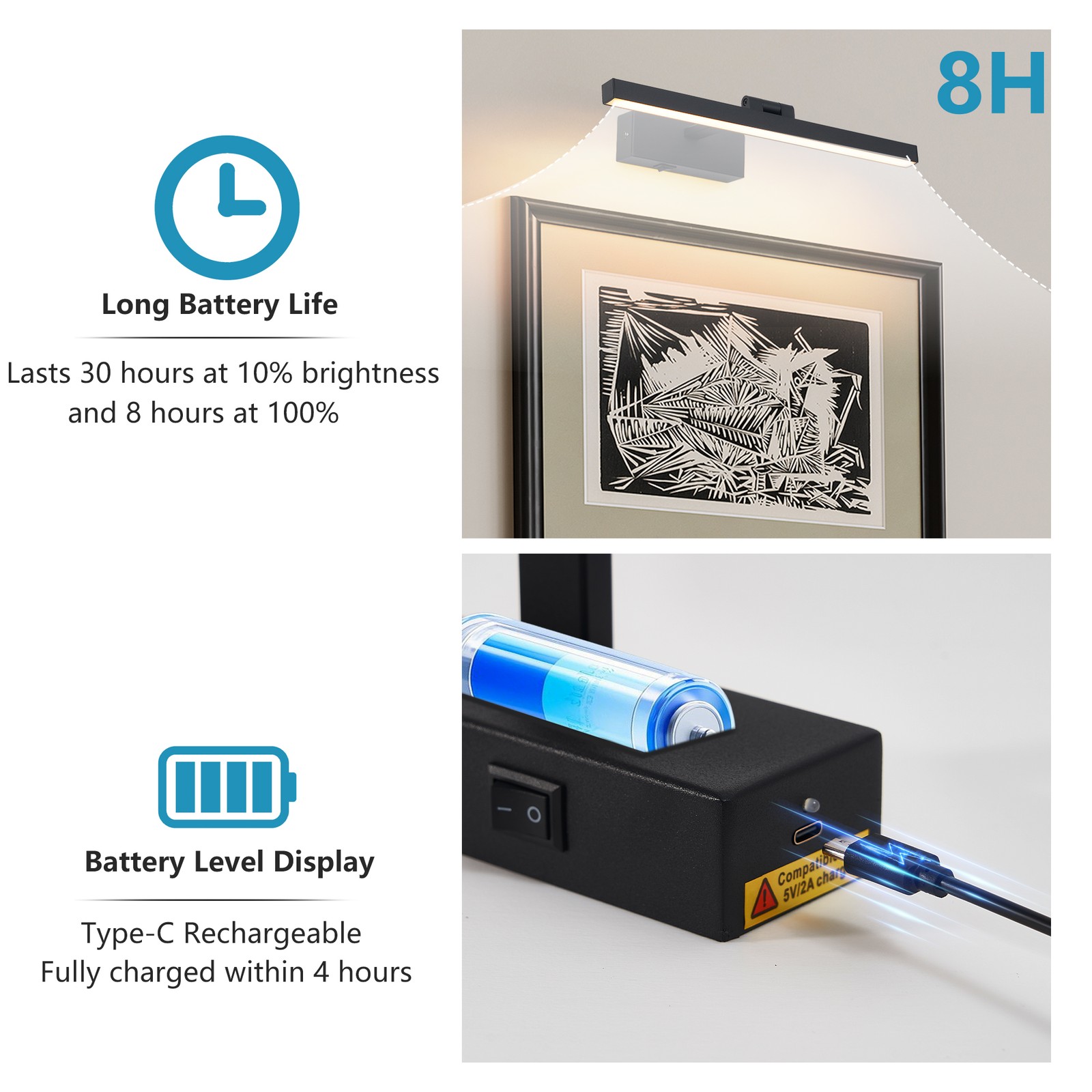 16″ Battery Operated Wall Lamp LED 3CCT Picture Light Fixture 5000ma with Remote