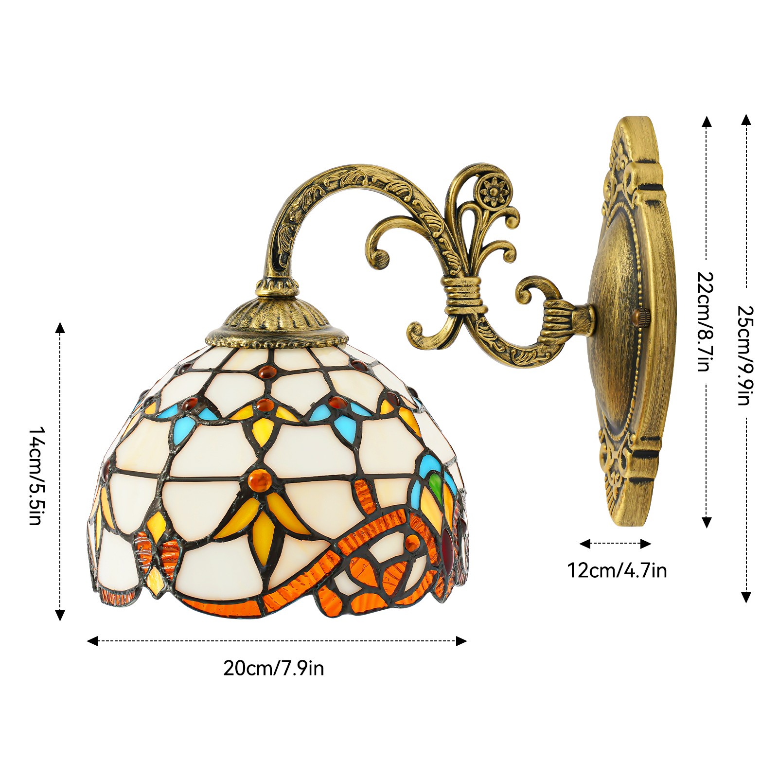 220V Wall Mount Lamp Baroque Wall Sconce Stained Glass Light Art Decor Fixture
