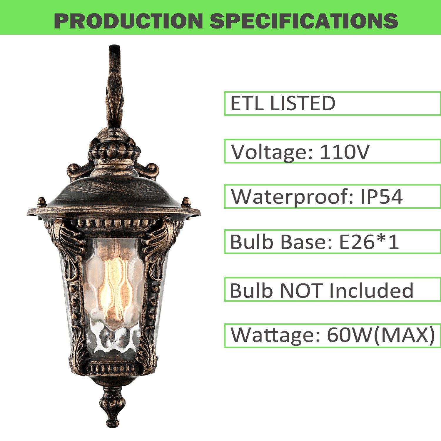 Outdoor Wall Light Fixtures Antique Gold Waterproof Aluminum Wall Lantern Sconce