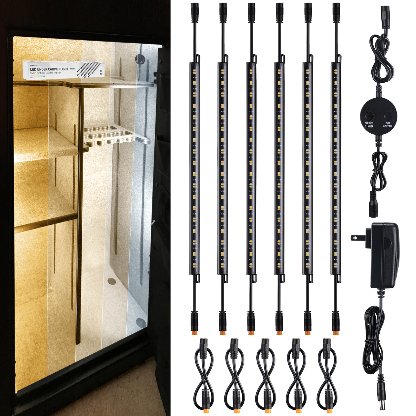 LED Safe Lighting Kit 5CCT, (6) 12″ Linkable Light Bars, UL Power Adapter