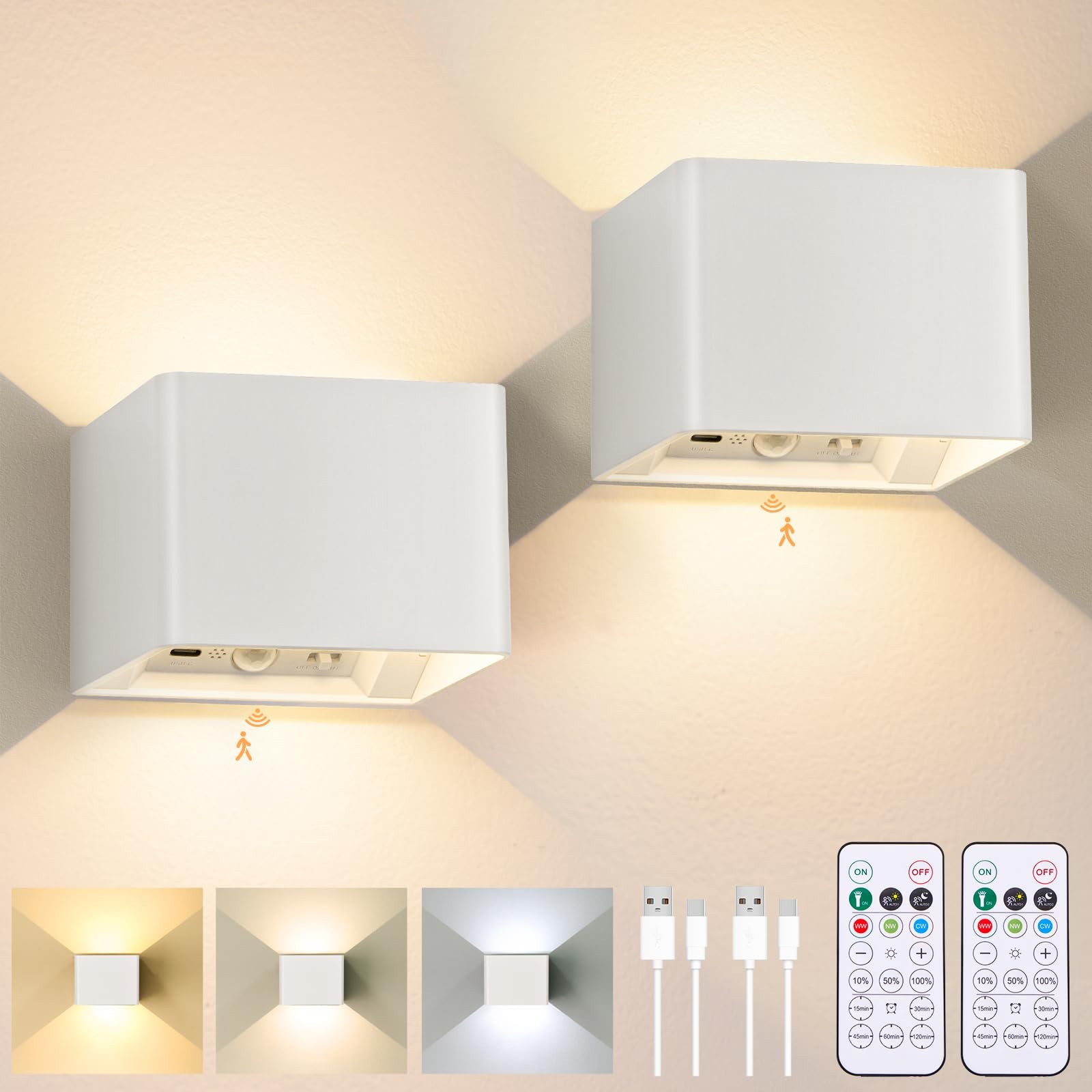Rechargeable Motion Sensor Wall Lights, Cordless Battery Wall Sconces