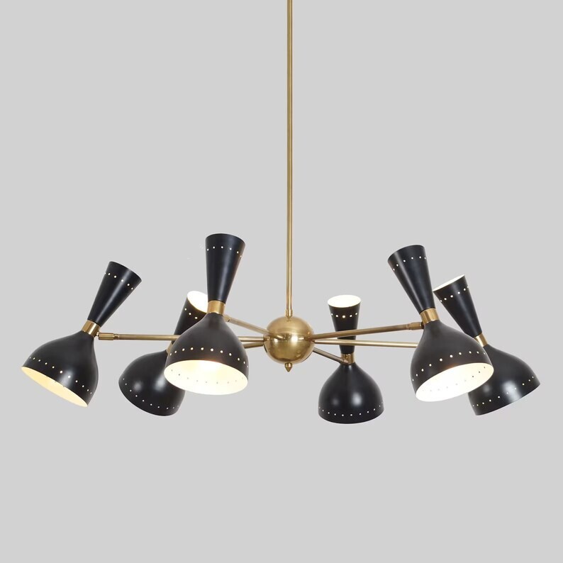 Stilnovo Style 6 Arm 12 Lights Modern Brass Sputnik Chandelier Wall Lamp