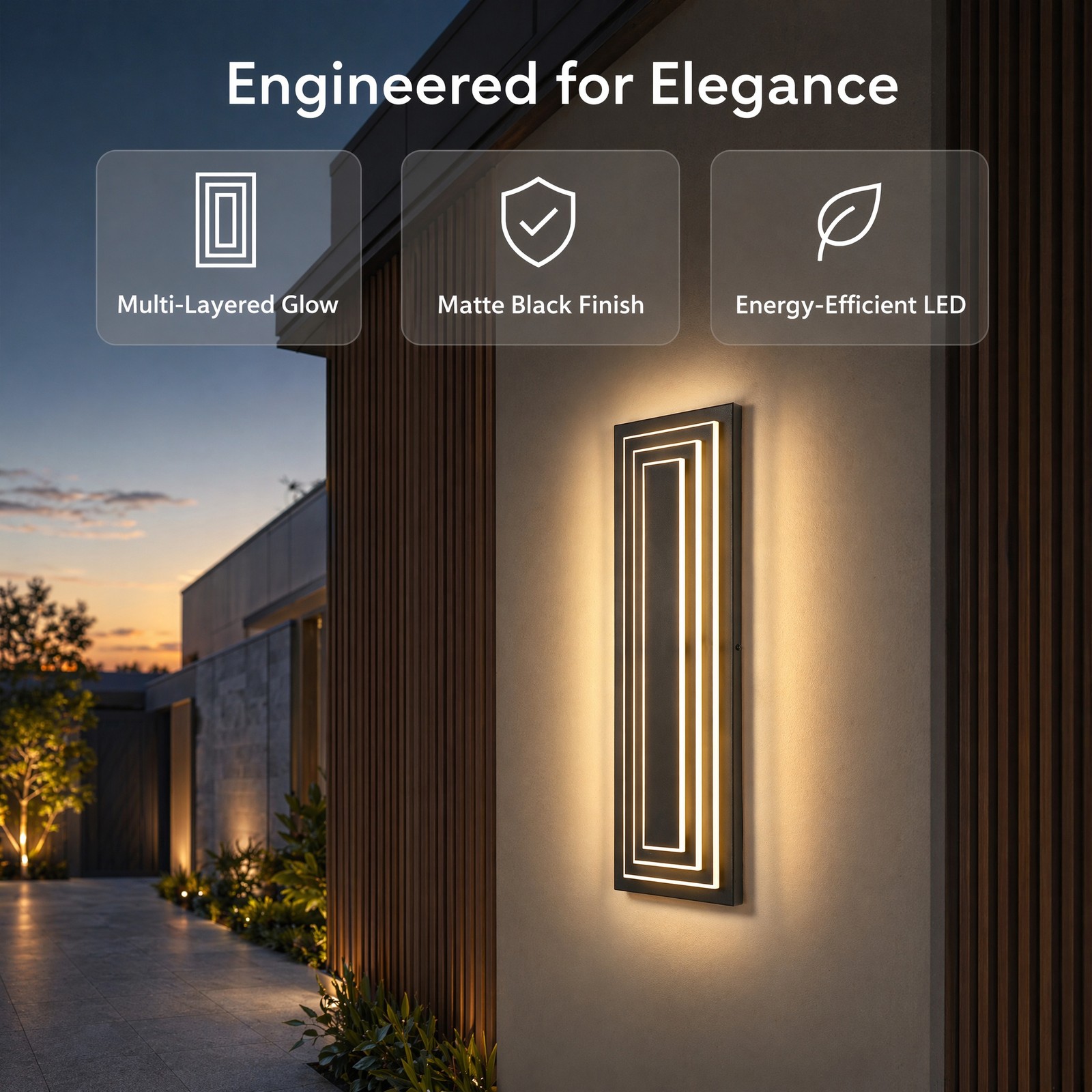 2 Pack 24″ Modern Outdoor LED Wall Light Exterior Sconce Porch 3-Tier Fixture