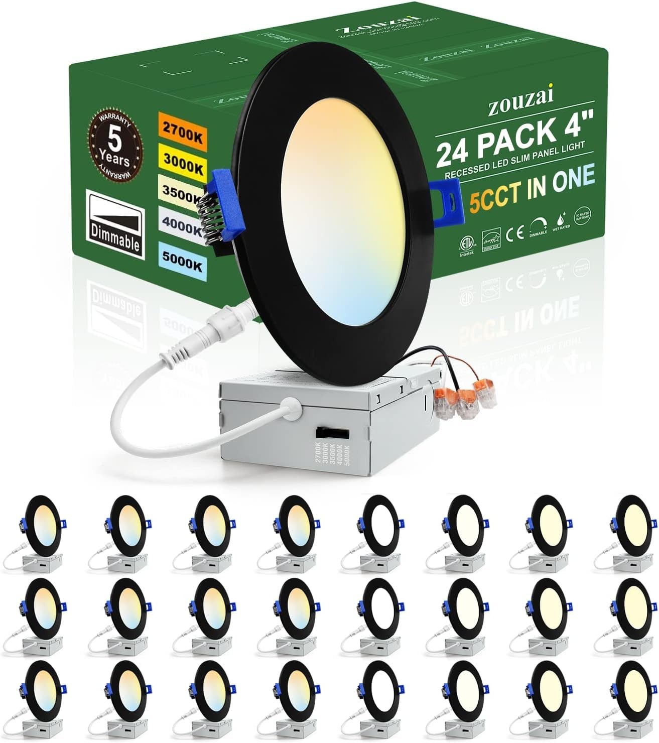24 Pack 4 Inch Ultra-Thin LED Recessed Ceiling Light with Junction Box 9W Dimmab
