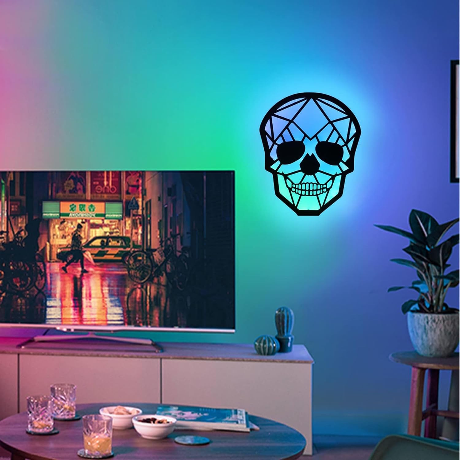 Rechargeable RGB Wall Light with APP Control, Battery, Smart, Skull Design