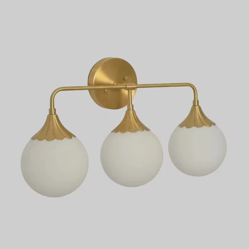 Mid Century Raw Brass 3 Globe Lighting Modern Wall Sconce For Living Room