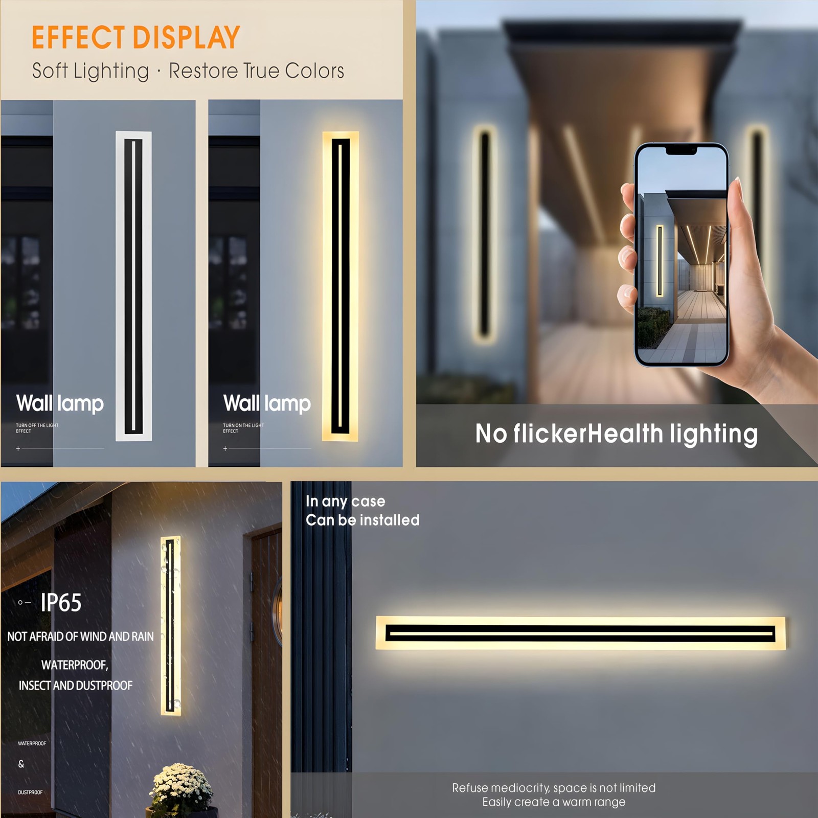 2 PACK-47.2inch Long Outdoor Modern LED Wall Light,Waterproof IP65 Warm White…