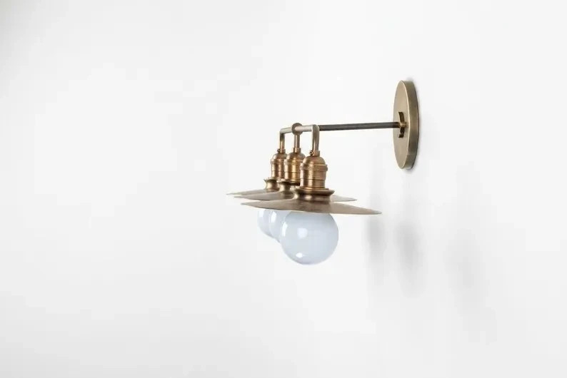 Vintage Brass 3-Light Wall Sconce, Mid Century Industrial Vanity Lamp