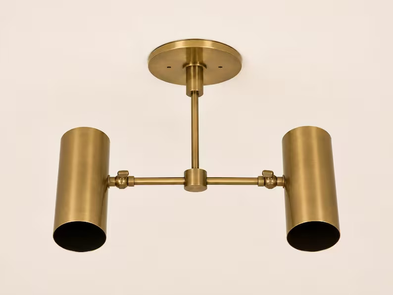 Mid Century Modern Dual Shade Brass Wall Scone – Adjustable Semi Flush Mount