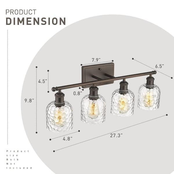 JAZAVA 27.3 in. 4-Light Oil Rubbed Bronze Vanity Light with Hammered Glass Shade