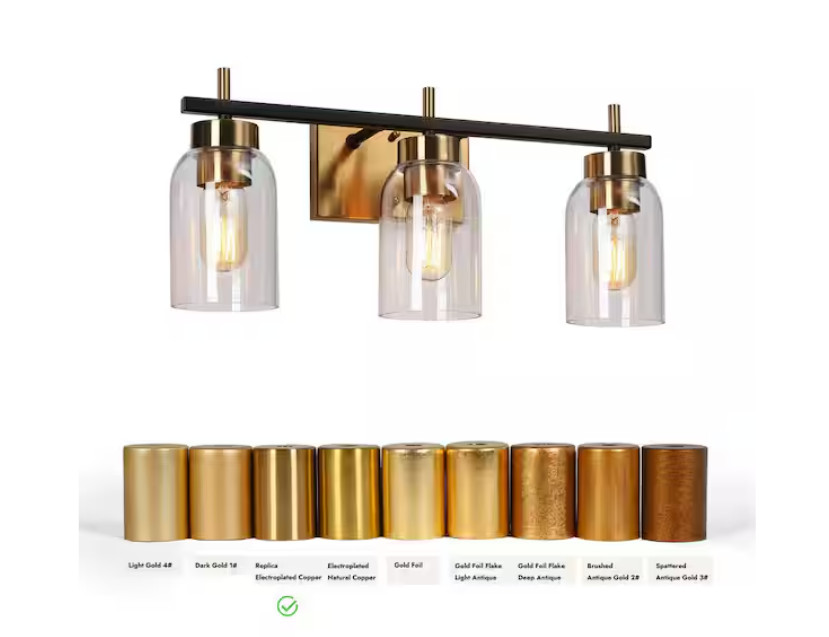 Zevni Modern Brass Gold Bathroom Vanity Light w/ Cylinder Clear Glass Shades