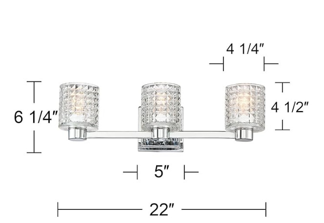 Possini Euro Sari 22»W Glass and Chrome 3-Light Wall Light Fixture, Bath Light
