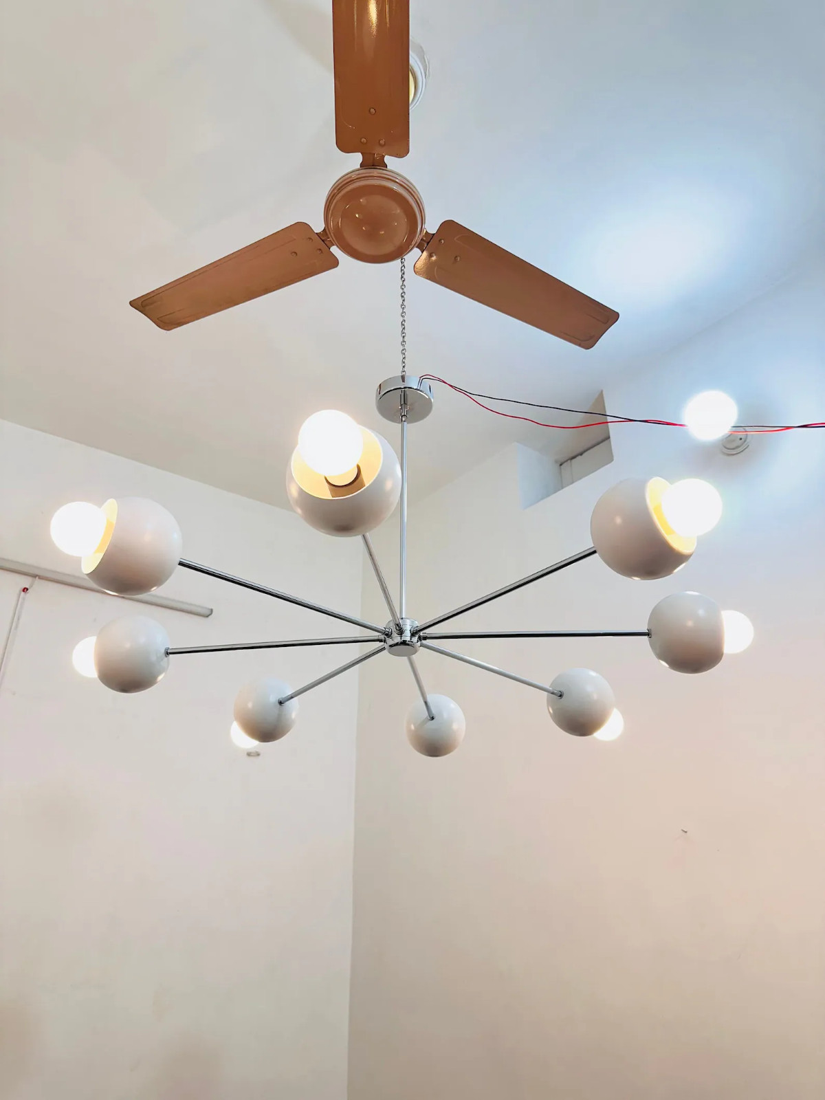 Handmade Modern Italian Pinwheel Eyeball Brass Sputnik Chandelier Ceiling Light