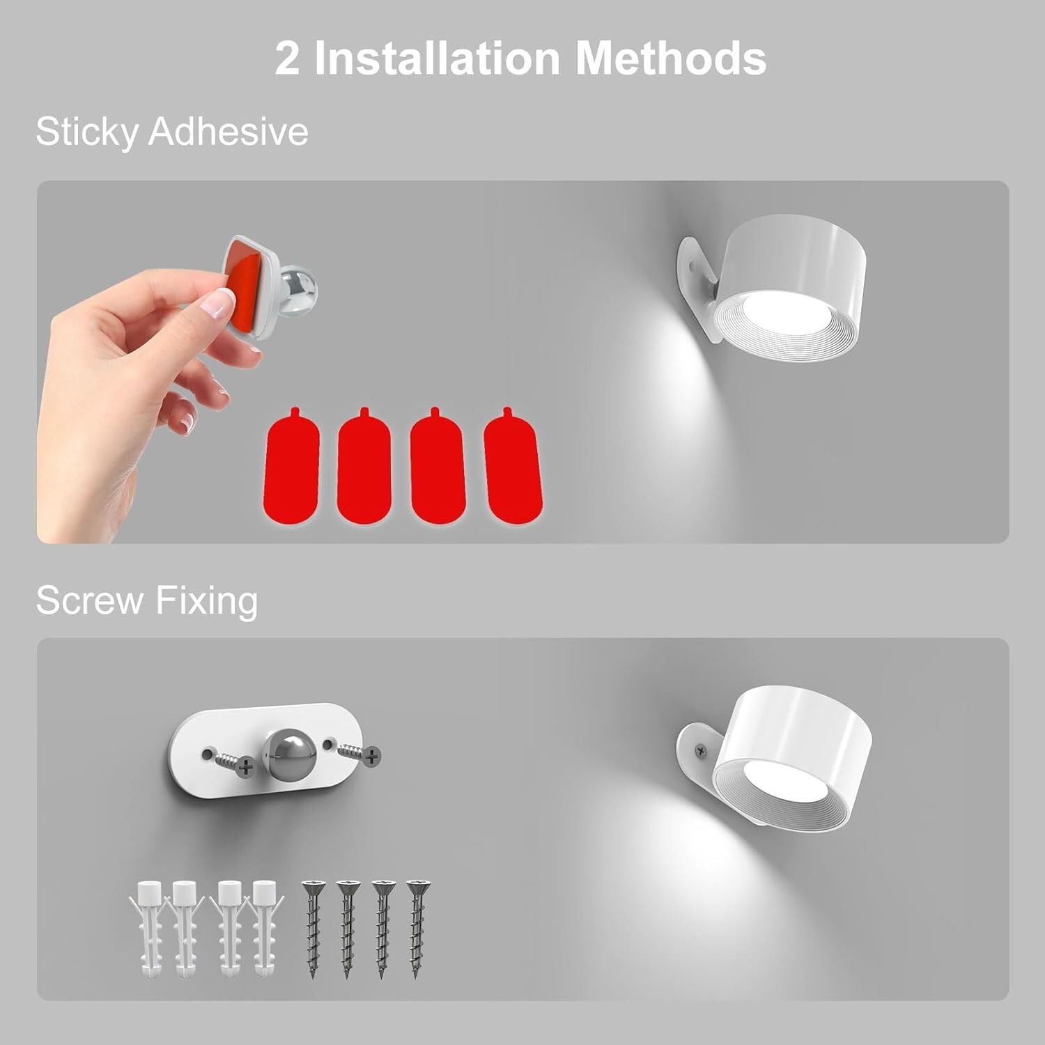 2-Pack Rechargeable LED Wall Lamps – Cordless, Touch Control, 3 Brightness Modes