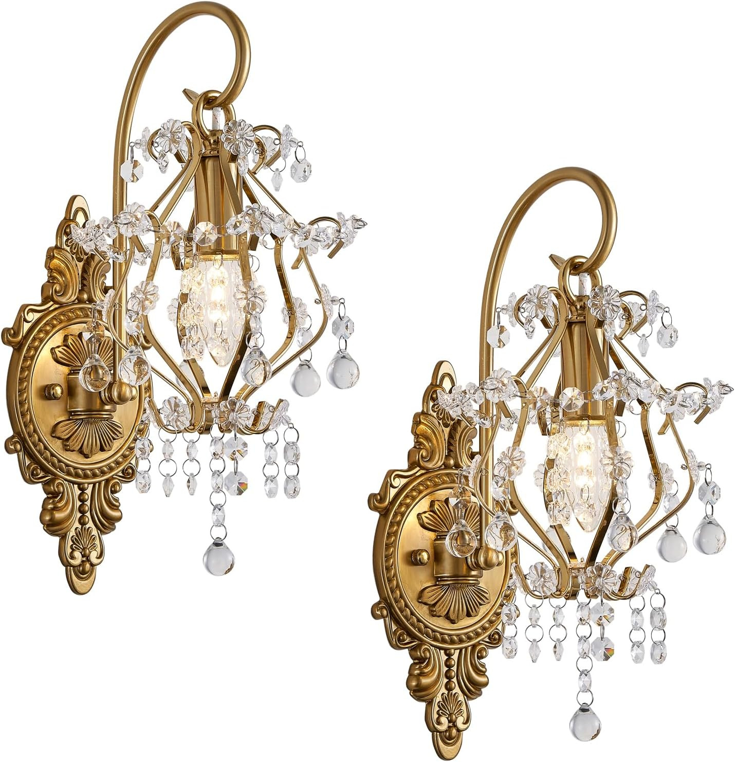 Indoor Hardwired Gold Crystal Vintage Wall Sconces Light Set of 2 | Modern Wall