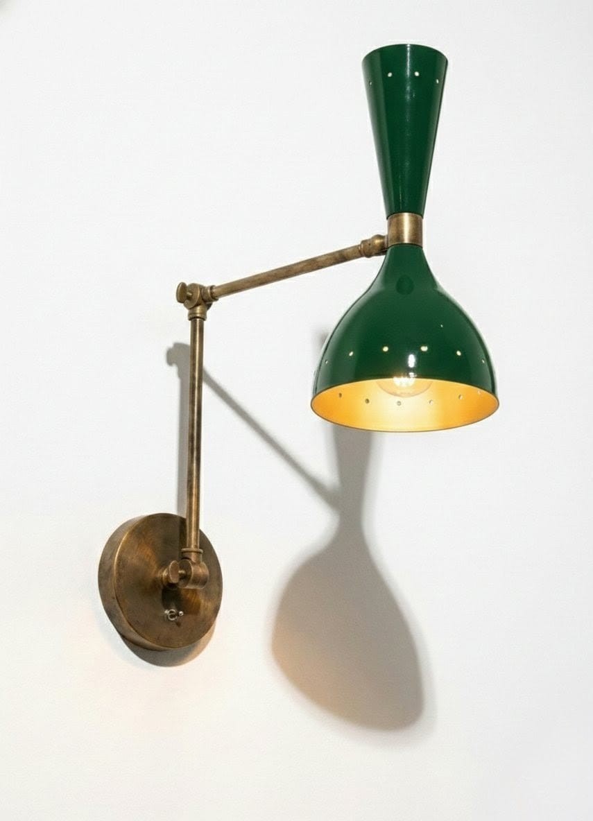 Mid Century Modern Green Diabolo Wall Sconce | Adjustable Brass Articulated Wall