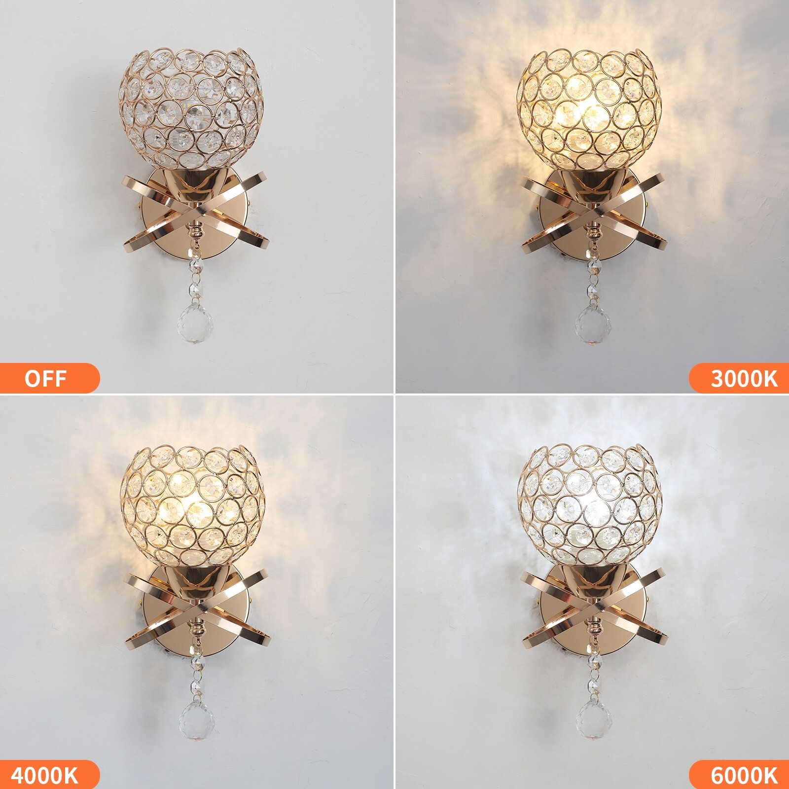 (Free Bulbs*2) Crystal Wall Sconces 2-Pack E26 Hardwired Christmas Gift