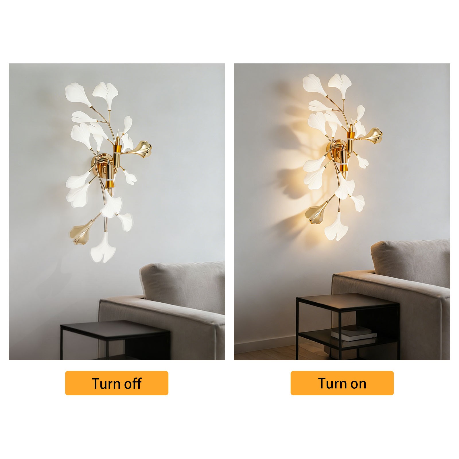 Nordic Ginkgo Leaf Wall Lamp Minimalist 2-head Light for Bedroom,Living Room E12