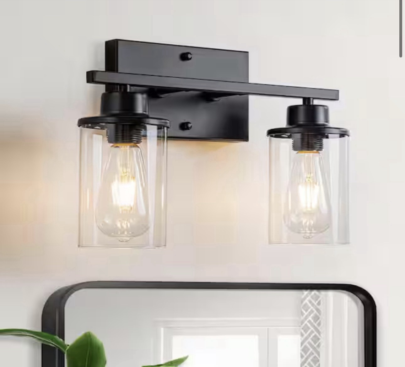 GoYeel Lunvera 14.61 in. 2-Light Black Bathroom Vanity Light Clear Glass Shades