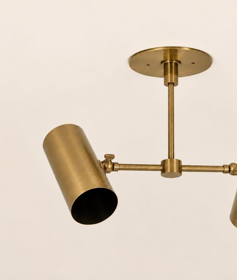 Mid Century Modern Dual Shade Brass Wall Scone – Adjustable Semi Flush Mount