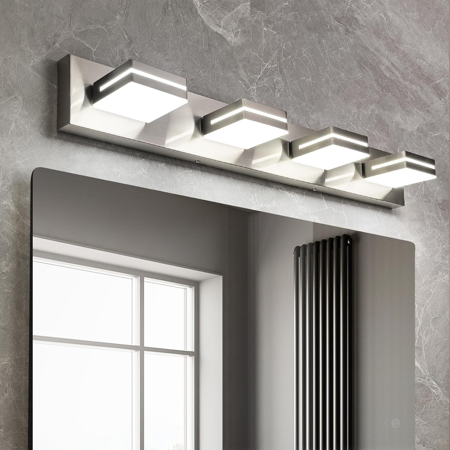 4 Light Bathroom Vanity Light Brushed Nickel Modern 32W LED Dimmable Vanity Ligh