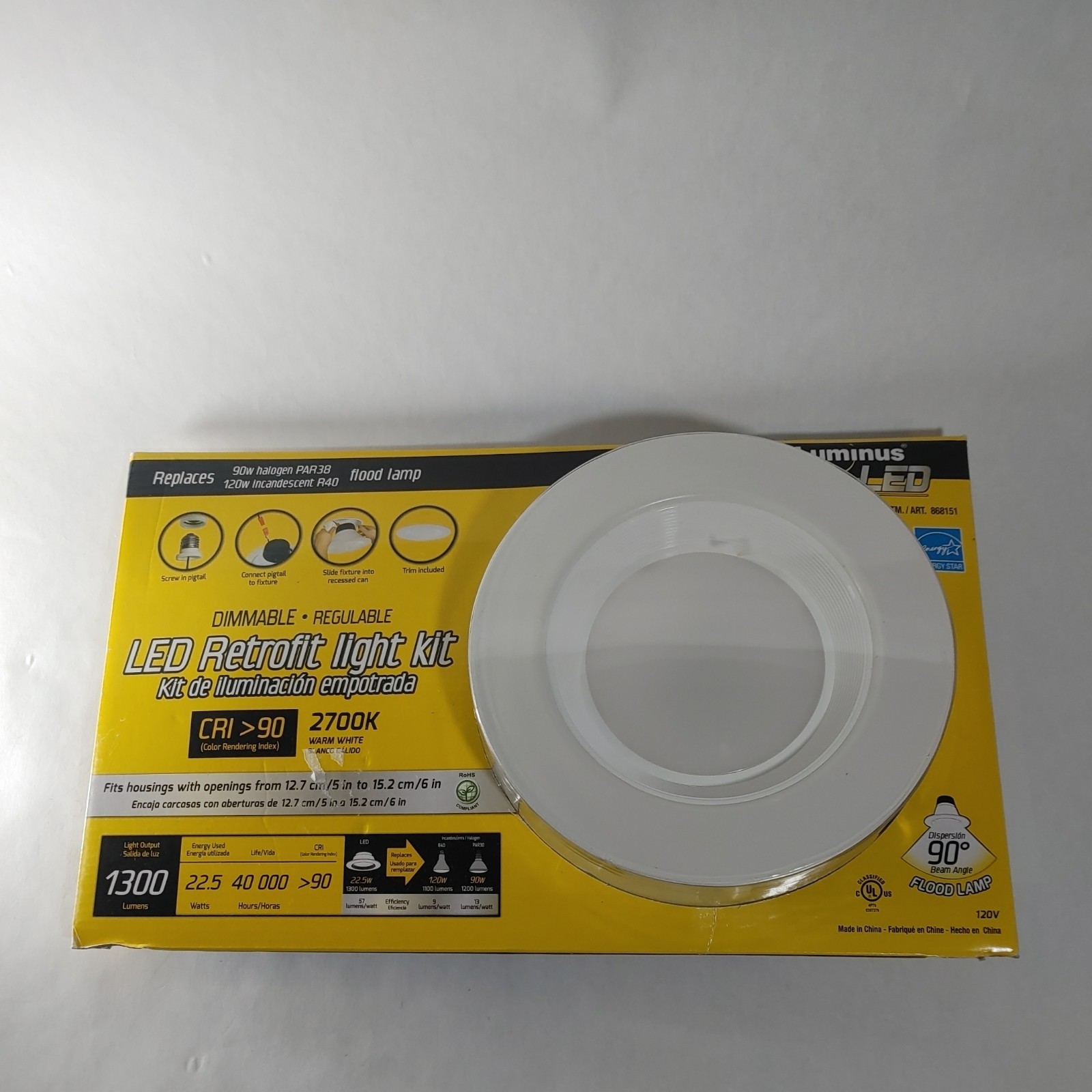 Luminus LED Dimmable Retrofit Light Kit 1300 Lumen Warm White Flood Light 868151