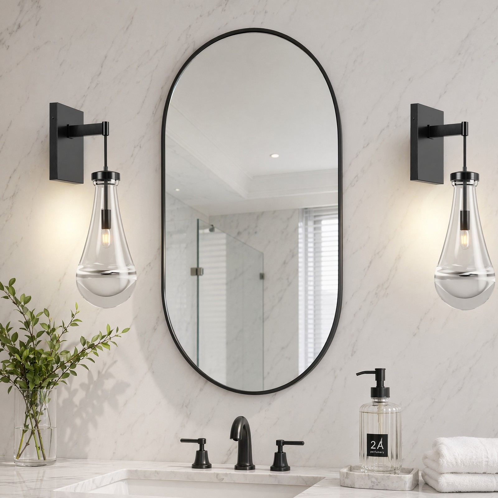 2 Pack 18 in Indoor Black Raindrop Glass LED Wall Light Dimmable Sconce Fixture