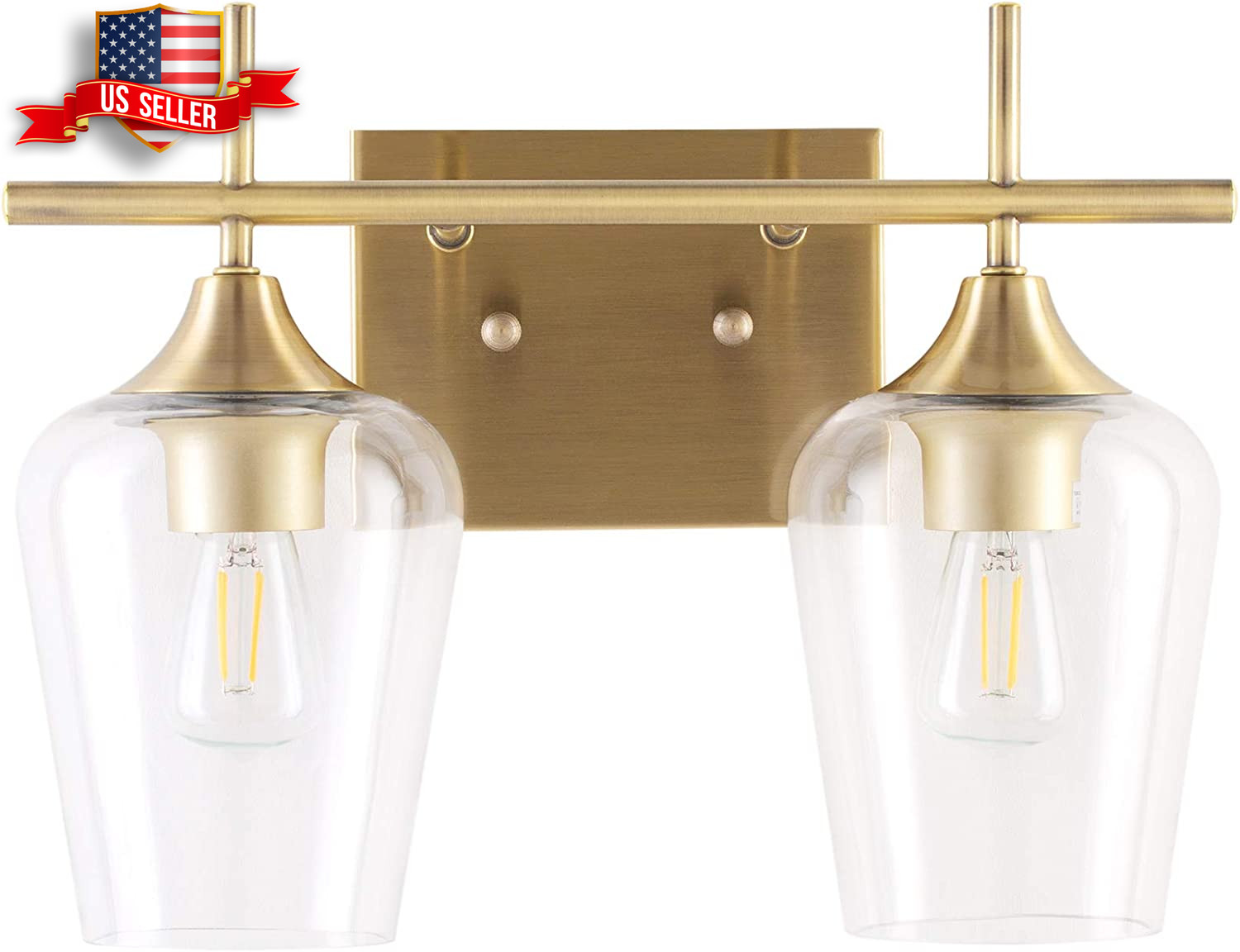 Chic Modern Gold Vanity Light: 2-Light Fixture with Wine-Glass Shades New