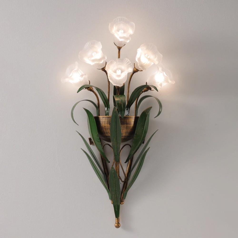 American Country Style Wrought Iron Vanity Lighting Glass Wall Sconce Fixture