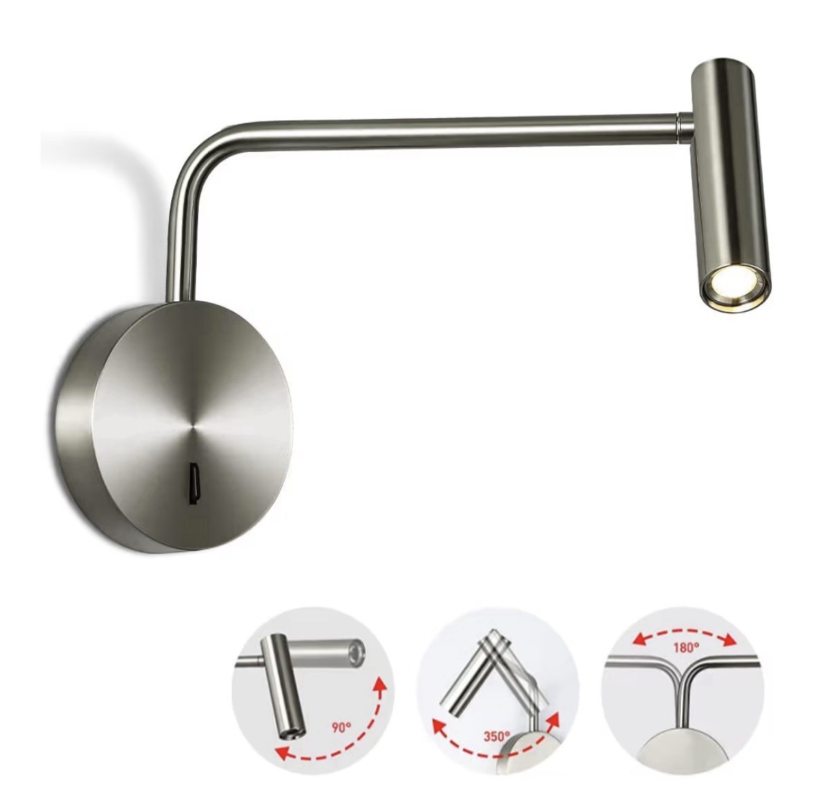 ZEROUNO Swing Arm Wall Mounted Reading Light Hardwired Bedside Sconce w/ Switch