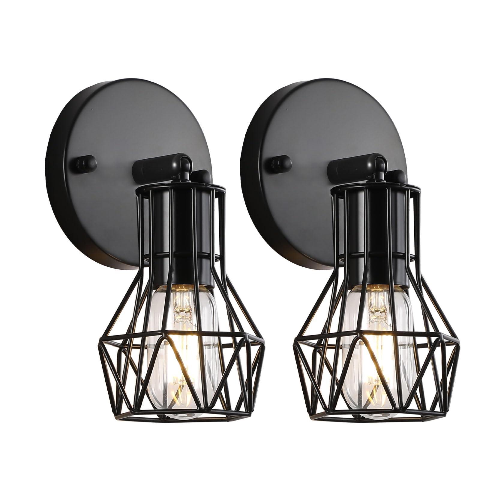 Industrial Hardwired Wall Sconces Set of Two, Small Farmhouse Wire Cage Wall …