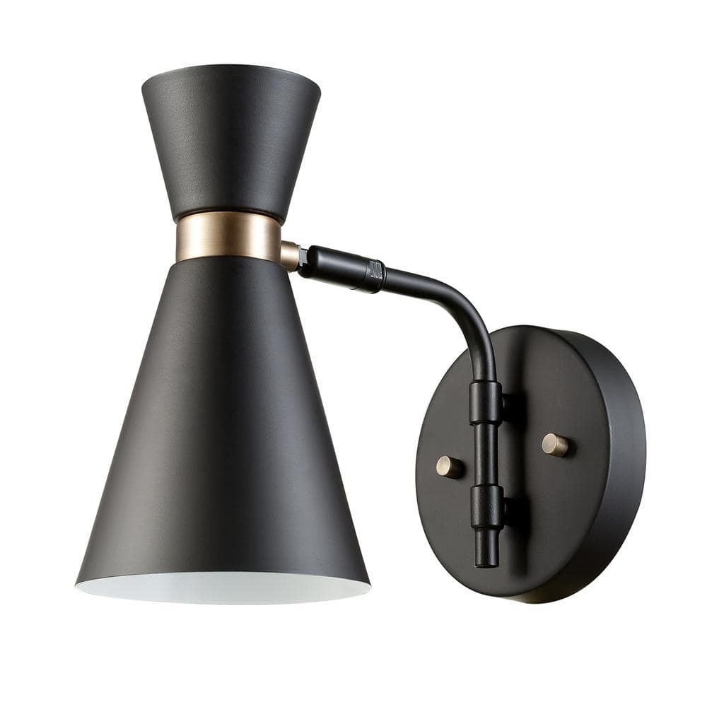 *2-PACK* Globe Electric Belmont 1-Light Black Bedroom Sconce, Gold Accent 65855