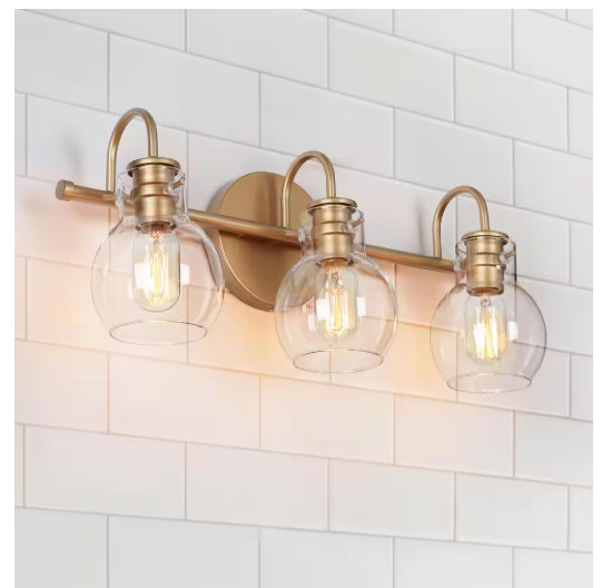 LNC Robb Modern 3-Light Gold Bathroom Vanity Light with Glass Shades # A03569