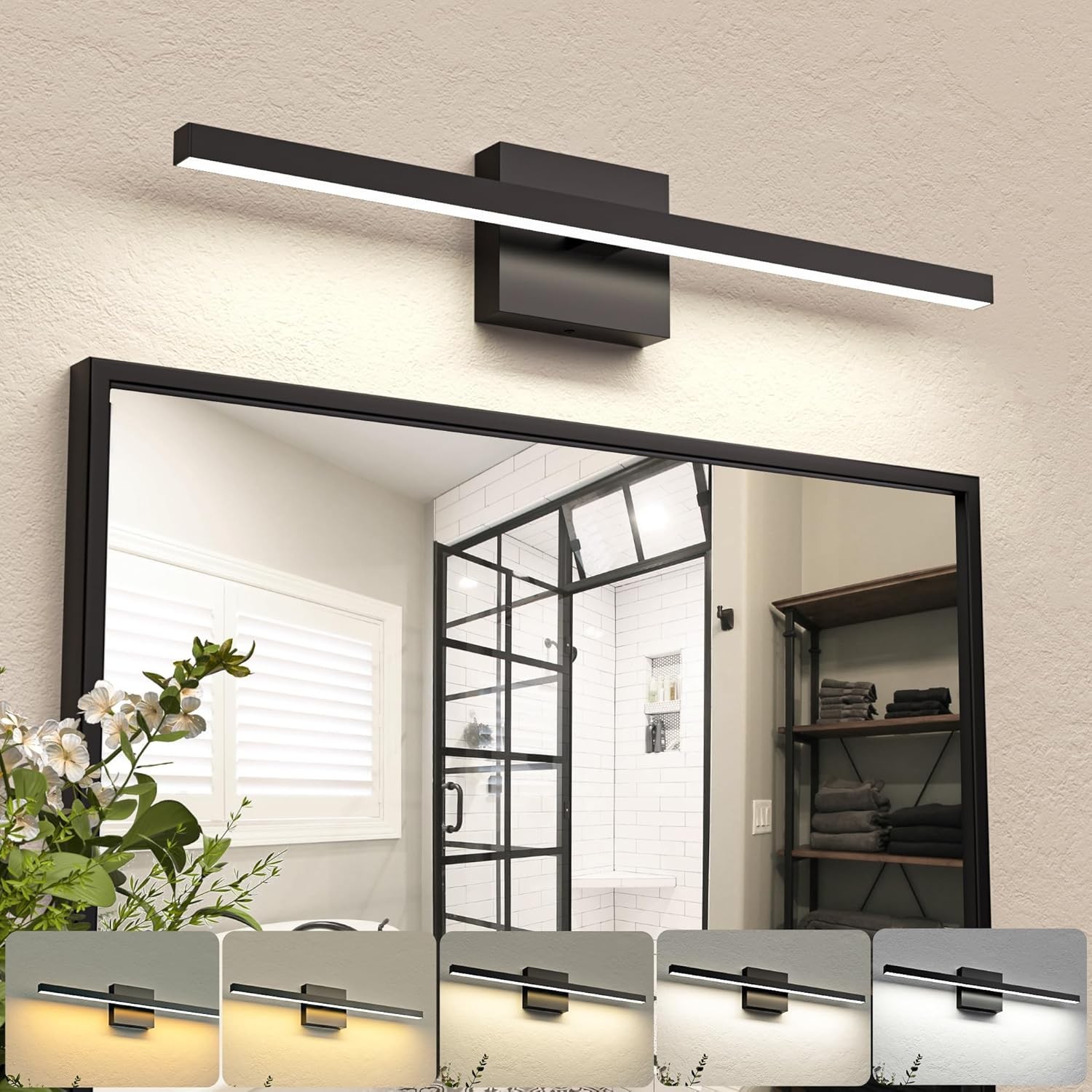 NIORSUN 23.6 inch Black Bathroom Vanity Light,14W 5CCT inch,